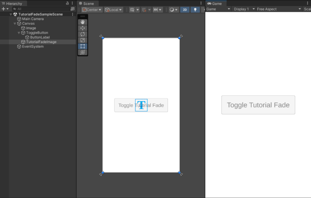 UI Tutorial Fadeのサンプルの土台を作っている様子