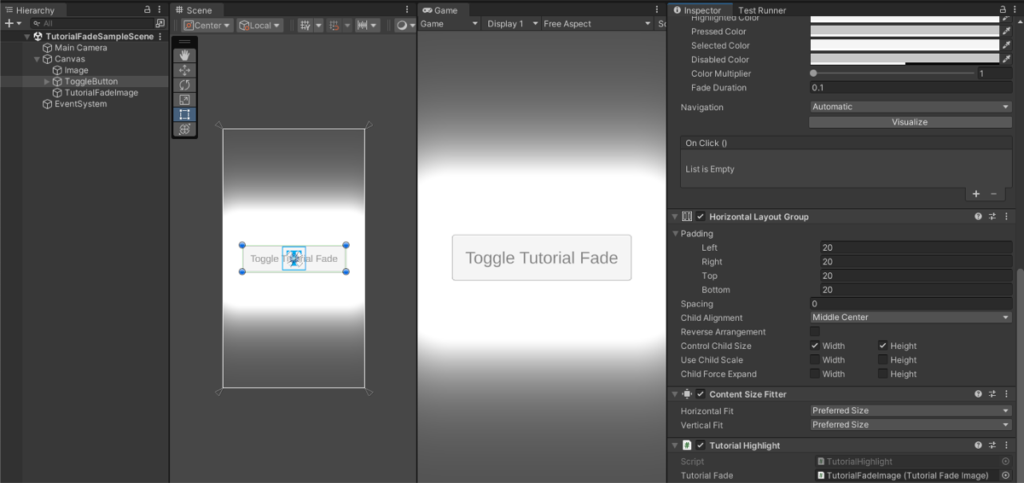 UI Tutorial Fadeを使って注視させている様子