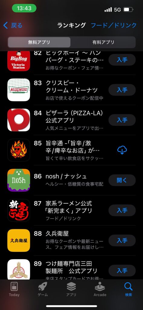 上がピザーラ、下がnoshの異常自体...