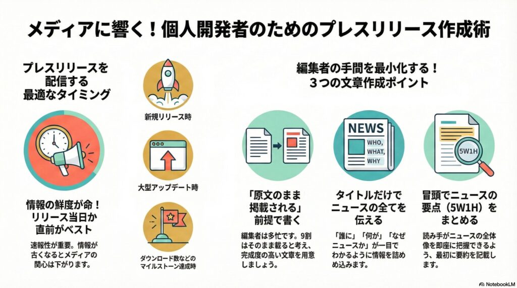 個人開発者のためのプレスリリースのキーポイントまとめ
